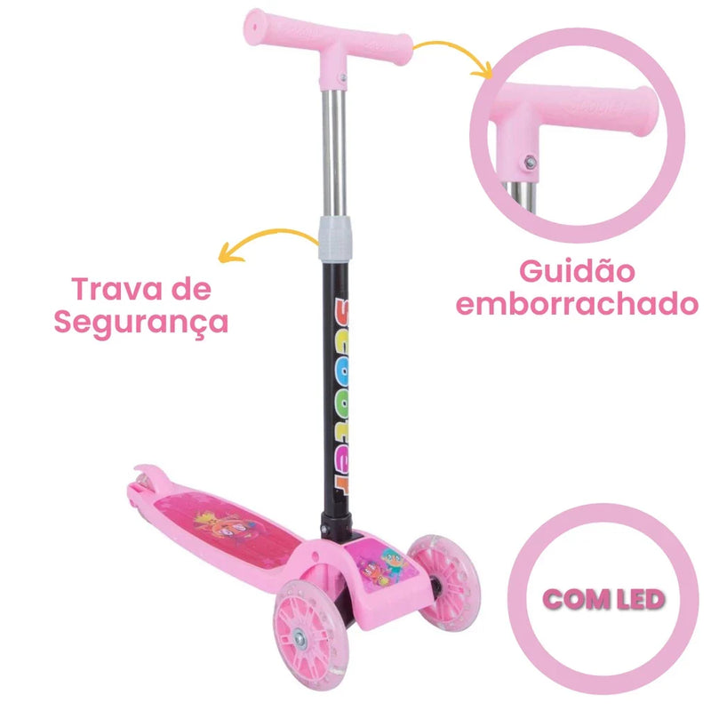 Patinete scooter infantil 3 rodas com led - Dobrável