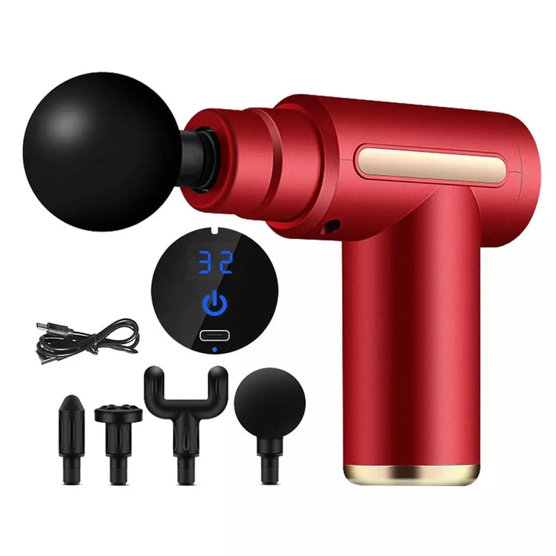 Pistola Massageadora Elétrica Profissional 4 em 1 com Display em LCD