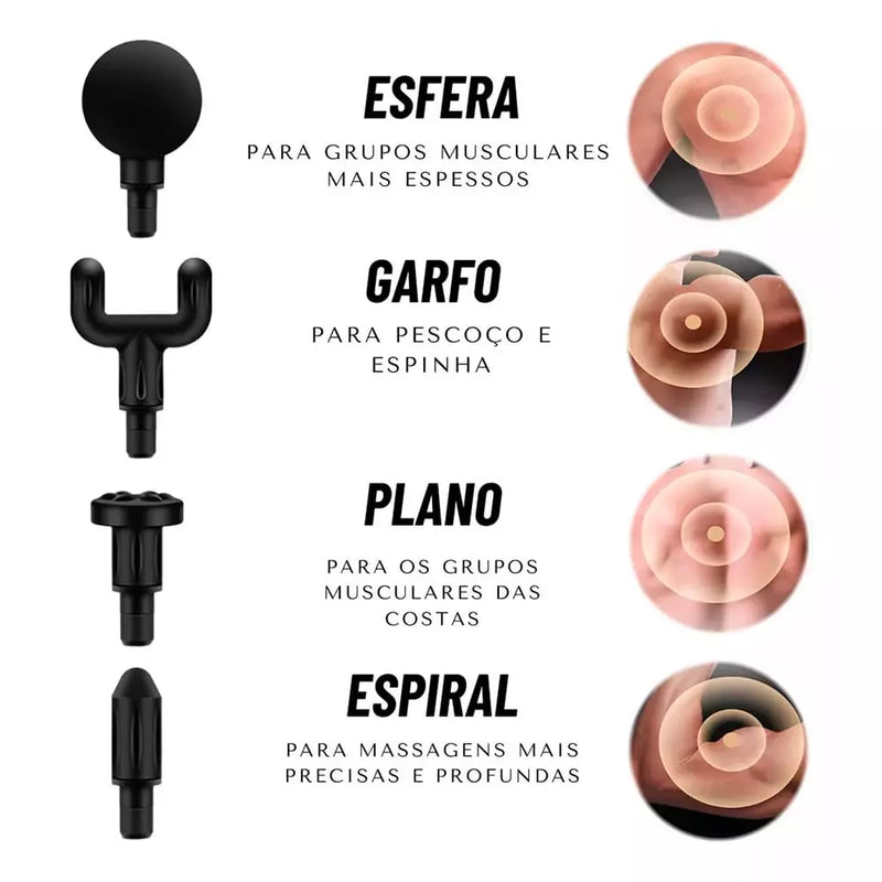 Pistola Massageadora Elétrica Profissional 4 em 1 com Display em LCD
