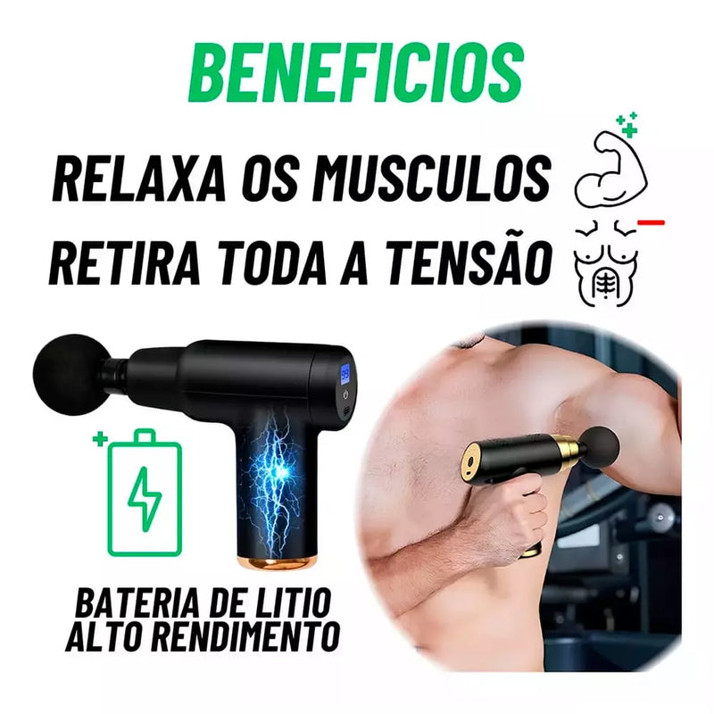 Pistola Massageadora Elétrica Profissional 4 em 1 com Display em LCD