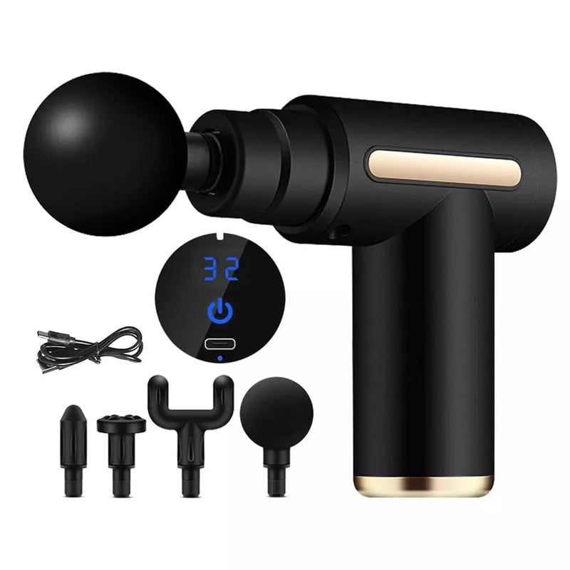 Pistola Massageadora Elétrica Profissional 4 em 1 com Display em LCD