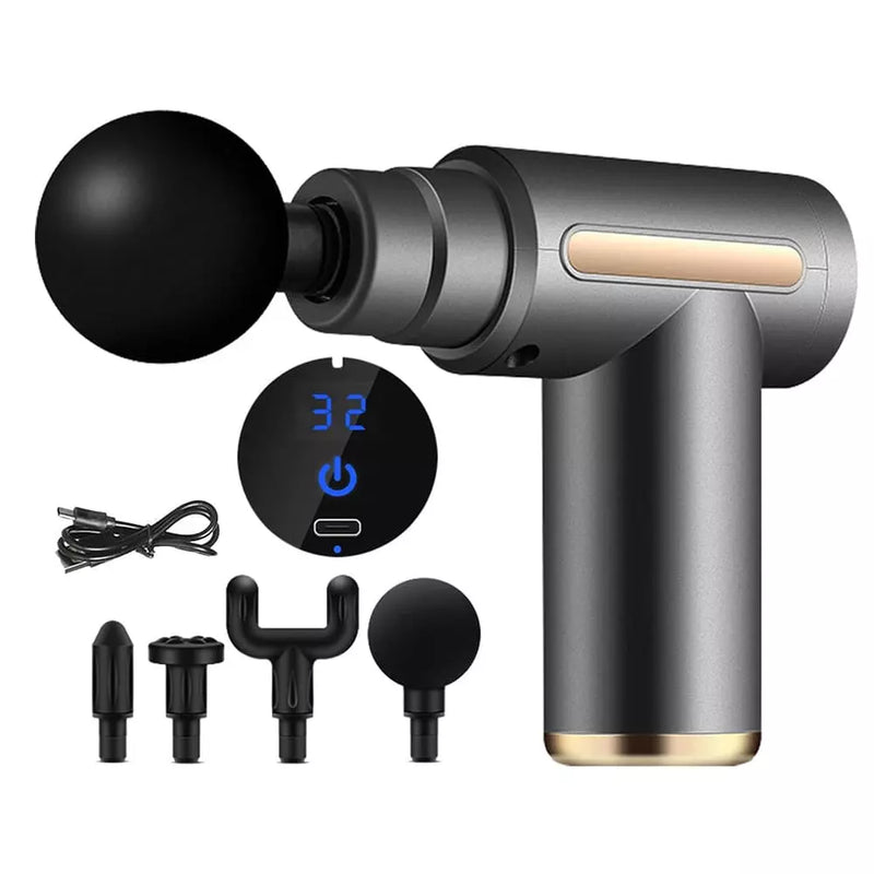 Pistola Massageadora Elétrica Profissional 4 em 1 com Display em LCD